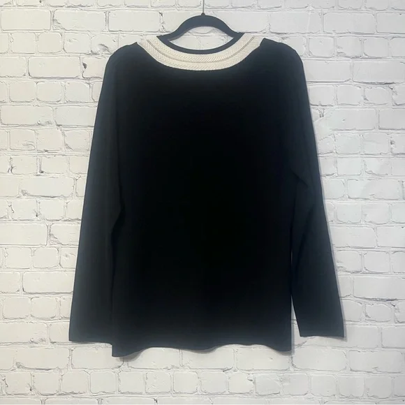 Talbots Classic V-Neck Sweater Black with White Trim Size XL NWT Travel Preppy - Picture 6 of 6